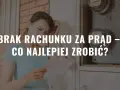Zmartwiona kobieta trzyma w ręku dokument, obok skrzynka z licznikami. Brak rachunku za prąd – co dalej?