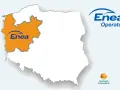 Mapa Polski z zaznaczonym na pomarańczowo obszarem działania OSD Enea Operator.