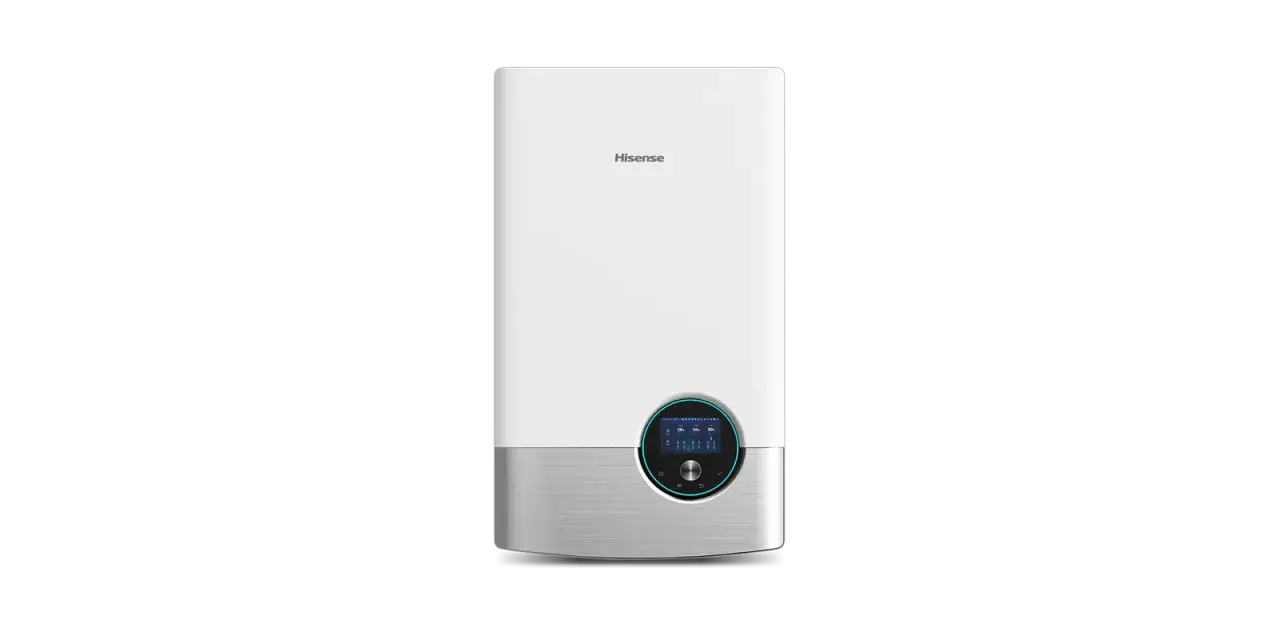 Nowoczesna pompa ciepła 16kW Hisense z cyfrowym panelem sterowania.