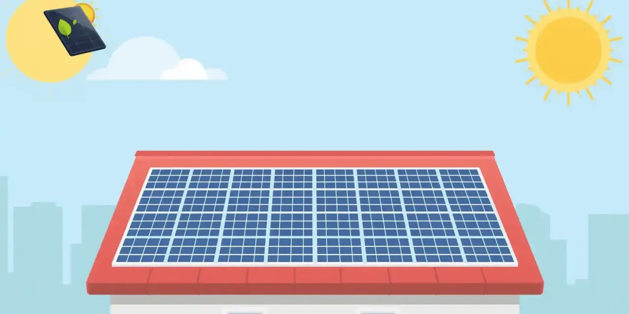 Dach z panelami fotowoltaicznymi, symbolizujący rozwój zielonej energii w Polsce. Słońce świeci, napędzając ekologiczne rozwiązania.