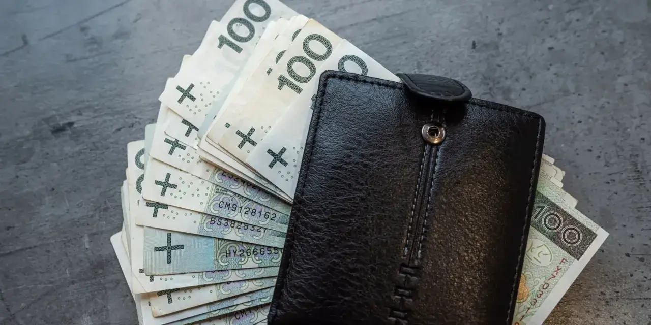 Czarny portfel z plikiem banknotów 100 zł. Czy to oszczędności na przyszłość, czy może zapłata za podatek od emisji CO2?