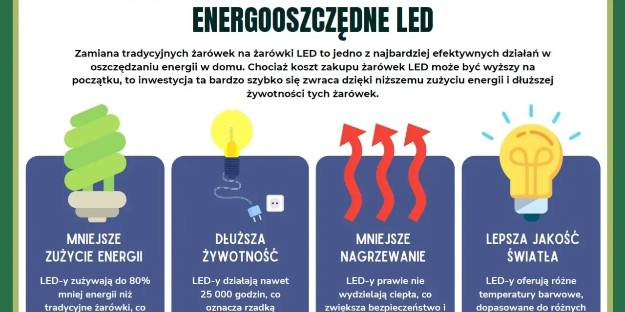 Zamiana żarówek na LED to świetne sposoby na oszczędzanie prądu: mniejsze zużycie energii, dłuższa żywotność, mniejsze nagrzewanie i lepsza jakość światła.