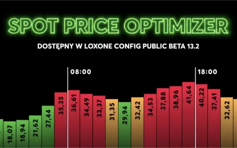 Wykres pokazuje **dynamiczne ceny energii** w ciągu dnia, od niskich cen o północy do szczytowych wartości po południu.
