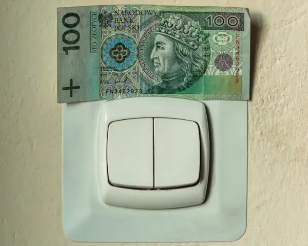 Sto złotych na włączniku światła symbolizuje opłatę sieciową zmienną całodobową.