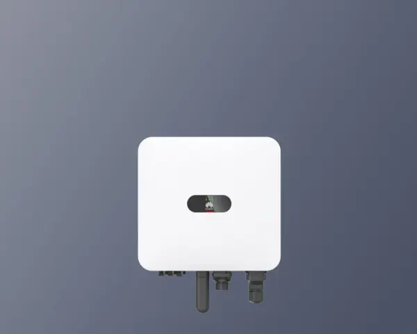 Biały falownik Huawei 6kW z logo Huawei i zielonymi diodami.