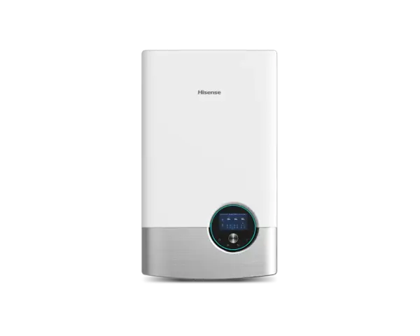 Nowoczesna pompa ciepła 16kW Hisense z cyfrowym panelem sterowania.