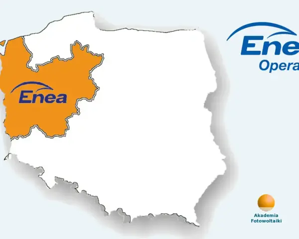 Mapa Polski z zaznaczonym na pomarańczowo obszarem działania OSD Enea Operator.