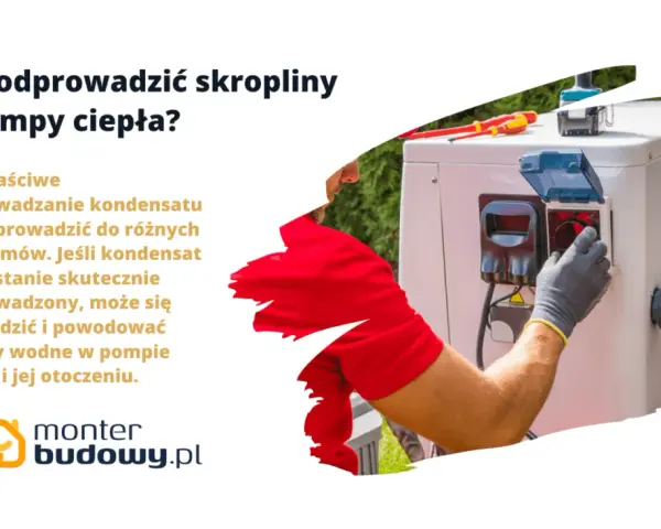 Prawidłowe odprowadzenie wody z pompy ciepła zapobiega problemom. Technik w rękawiczce reguluje połączenie.