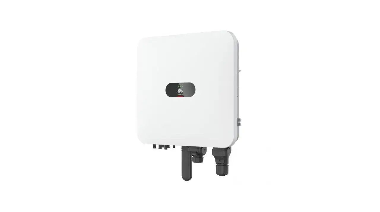 Biały falownik Huawei 60KTL z logo i wskaźnikami LED.