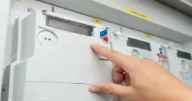 Dłoń naciska przycisk na liczniku energii elektrycznej, na wyświetlaczu widoczna jest taryfa G12n.